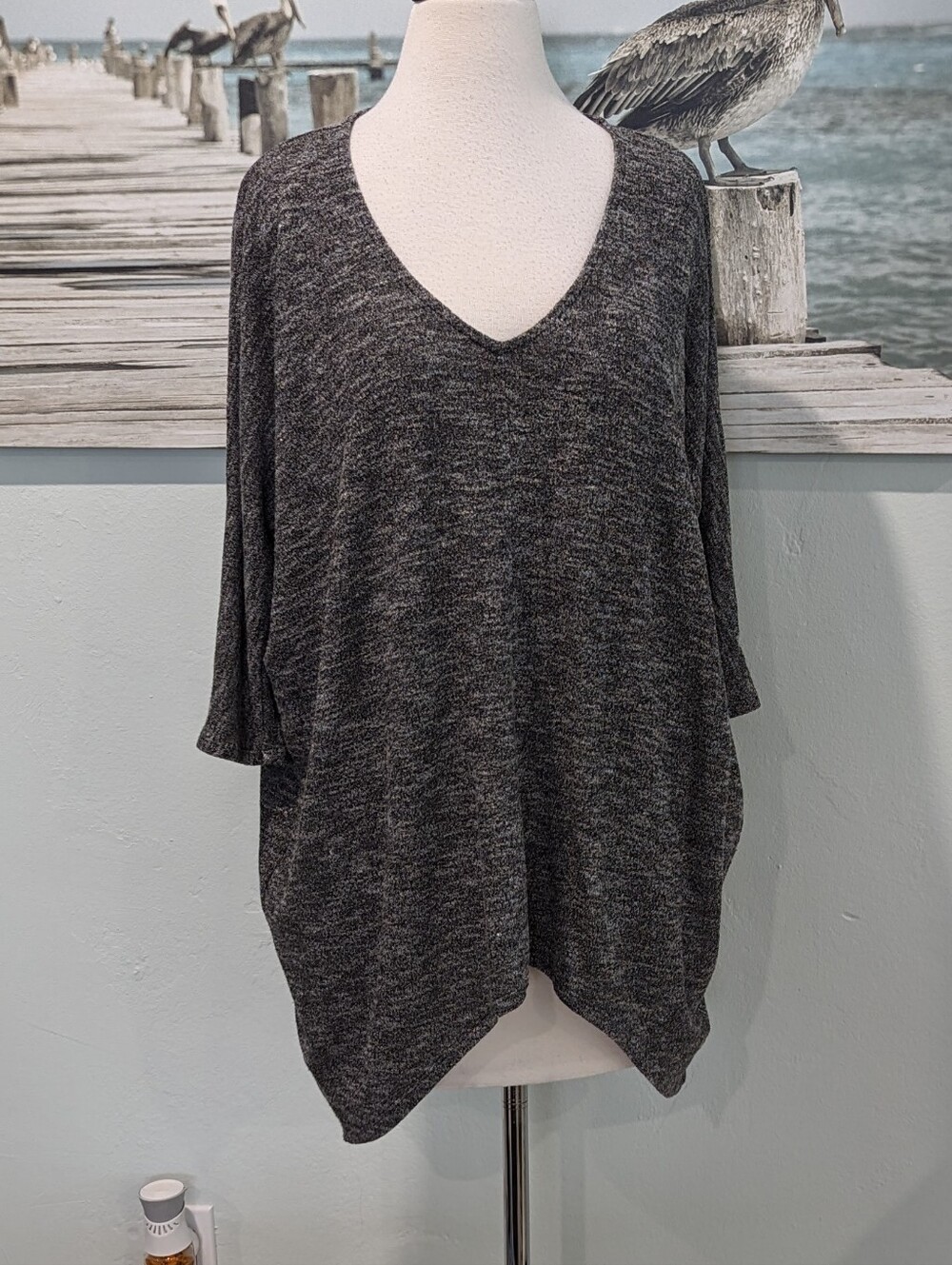 Express One Eleven Heathered Gray V-Neck Dolman Tunic Sweater
